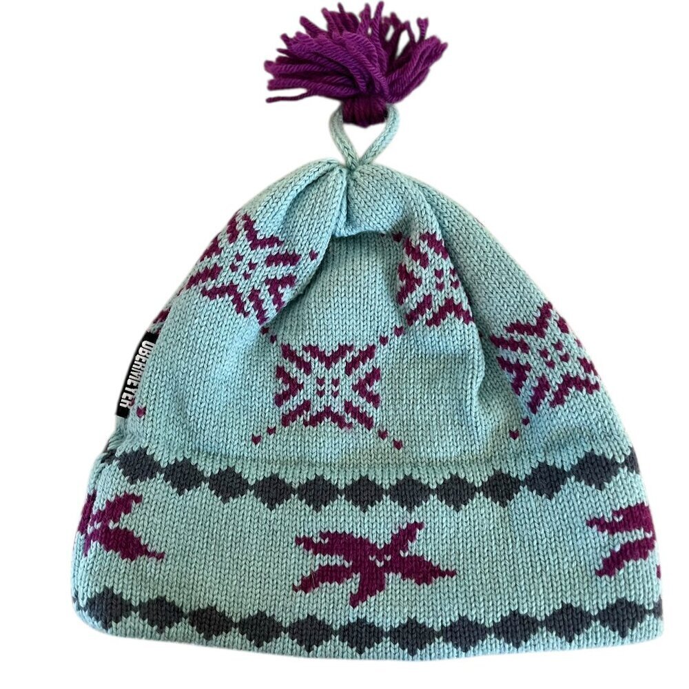 Obermeyer Unisex Blue/Purple Hand Knit 100% Wool Winter/Outdoor Stocking Hat